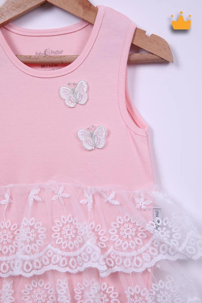 Babyhola %100 Pamuk Kız Bebek Çift Kat Elbise Atlet Badi 3527 - Resim 2