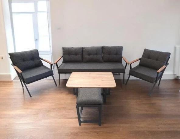 Pimango Pi Locca Bahçe Ve Balkon Mobilyası Antrasit 3+1+1 Sehpalı ve Puflu - 2