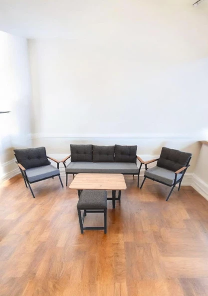 Pimango Pi Locca Bahçe Ve Balkon Mobilyası Antrasit Gri 3+1+1 Sehpalı ve Puf - 3