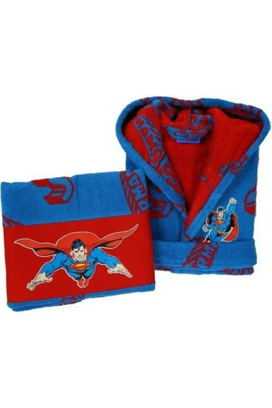 Özdilek Superman Mavi Lisanslı Havlu Bornoz Set Mavi 11/12 Yaş