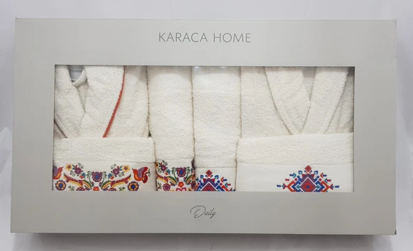 Karaca Home Chipas Offwhite Nakışlı Aile Banyo Seti - 1