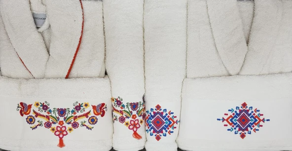 Karaca Home Chipas Offwhite Nakışlı Aile Banyo Seti - 2