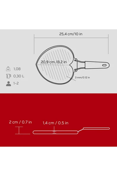 Lava Tel ve Silikon Saplı Izgara Tava -Kalp Şekilli- 22X23 cm Kırmızı - 4
