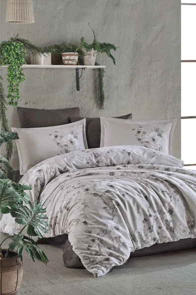 Clasy Çift Kişilik Saten Nevresim Takımı Paredes Bej - Resim 2