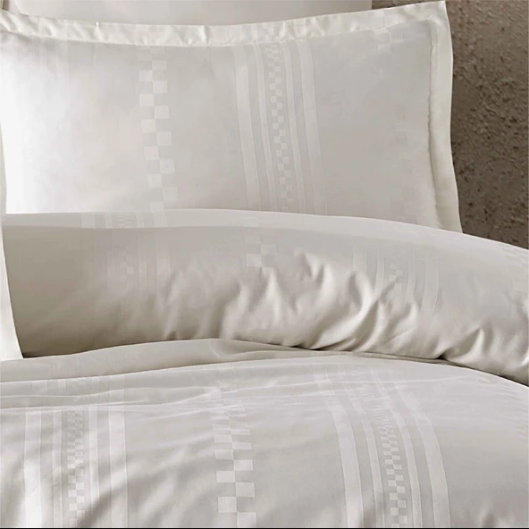 Clasy Çizgili Saten Çift Kişilik Nevresim Takımı Capital Ekru - Resim 3