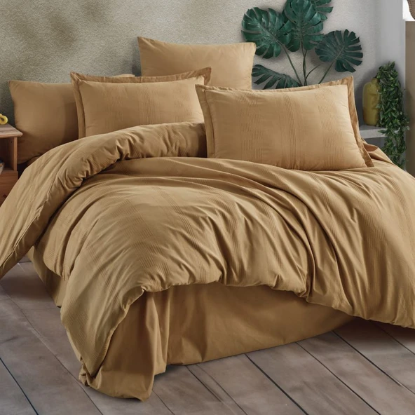 Clasy Ranforce Çift Kişilik Nevresim Takımı Unita Zencefil - Resim 2