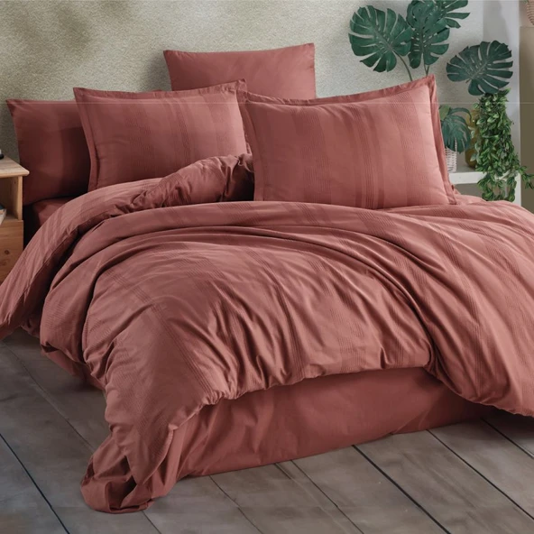 Clasy Ranforce Çift Kişilik Nevresim Takımı Unita Kiremit ürün görseli