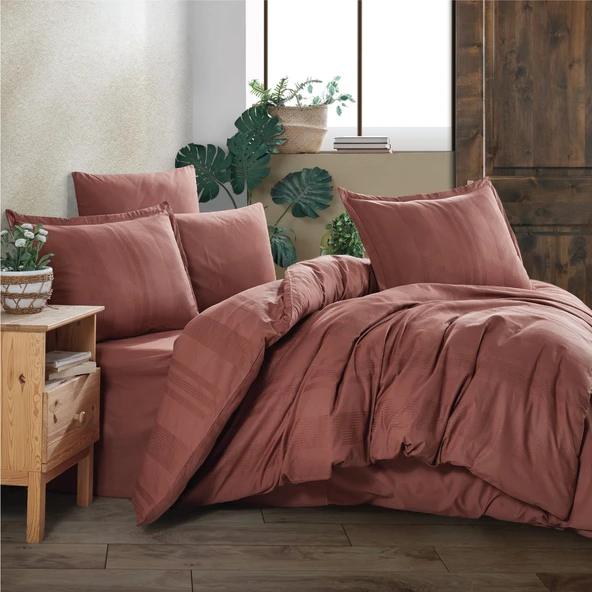 Clasy Ranforce Çift Kişilik Nevresim Takımı Unita Kiremit - Resim 2