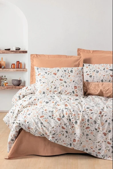 Cotton Box Minimal Çift Kişilik Nevresim Takımı Lastikli Oniks Karemel
