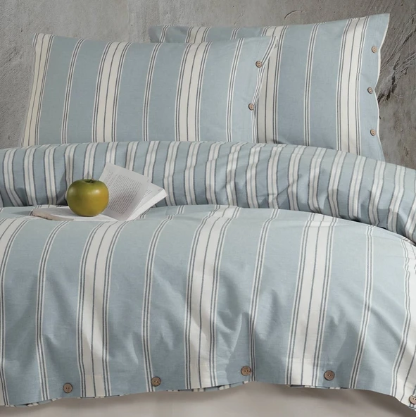 Clasy Ranforce Nevresim Takımı Çift Kişilik Kasara Mavi Nativa - Resim 2