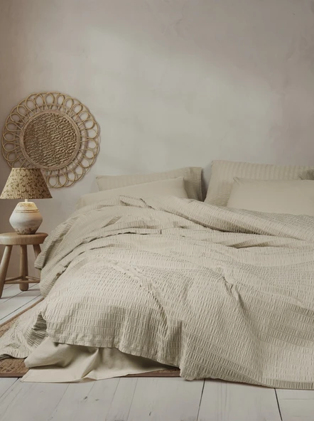 Cotton Box Liny Çift Kişilik Nevresim Takımı Sungai Bej - Resim 2