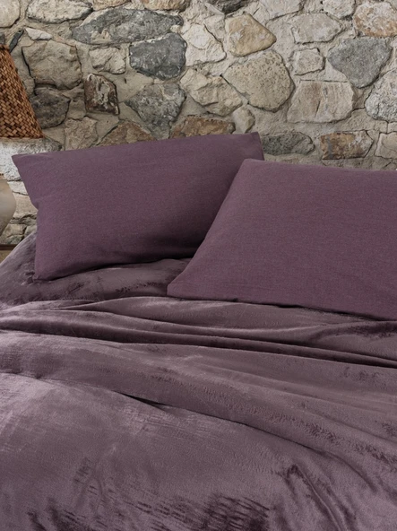 Cotton Box Velvet Çift Kişilik Nevresim Takımı Flossy Mürdüm - Resim 4