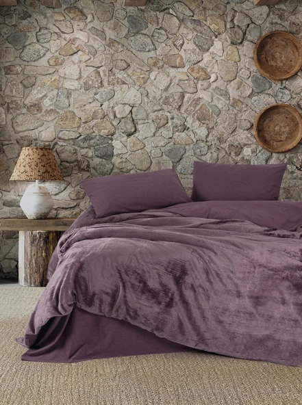 Cotton Box Velvet Çift Kişilik Nevresim Takımı Flossy Mürdüm - Resim 2