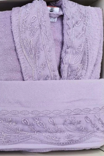 Özdilek Ruby Aile Bornoz Seti Krem Mürdüm - Resim 4