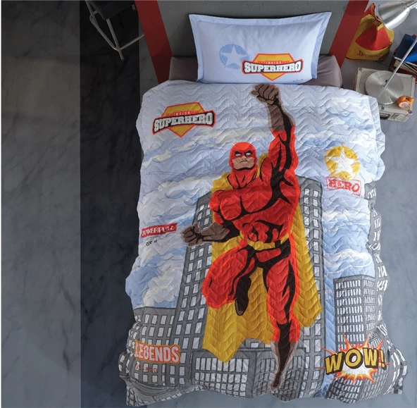 Clasy Genç Tek Kişilik Dört Mevsim Set Superhero Gri