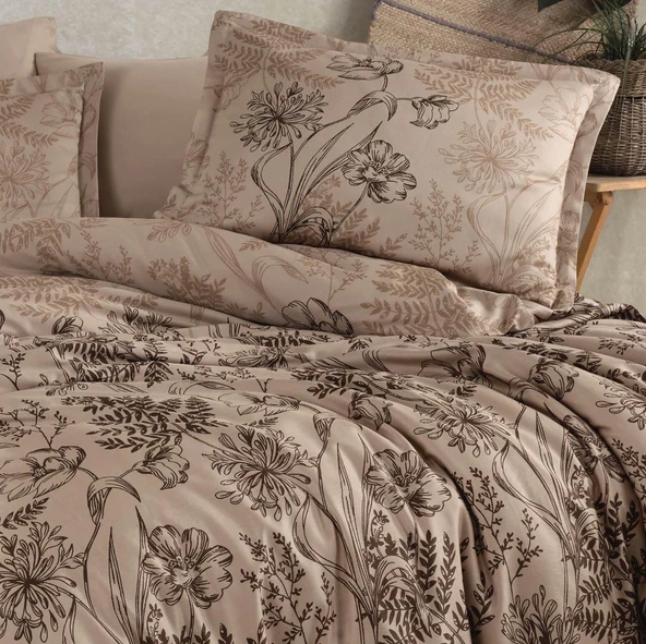 Clasy Saten Çift Kişilik Nevresim Takımı Le Pala Kahve - Resim 3