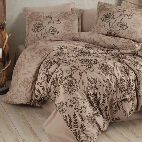 Clasy Saten Çift Kişilik Nevresim Takımı Le Pala Kahve - Resim 2