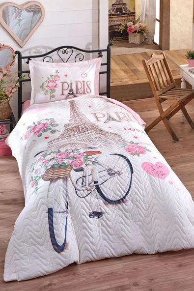 Clasy Genç Tek Kişilik Paris Love Dört Mevsim Set Pembe ürün görseli 1