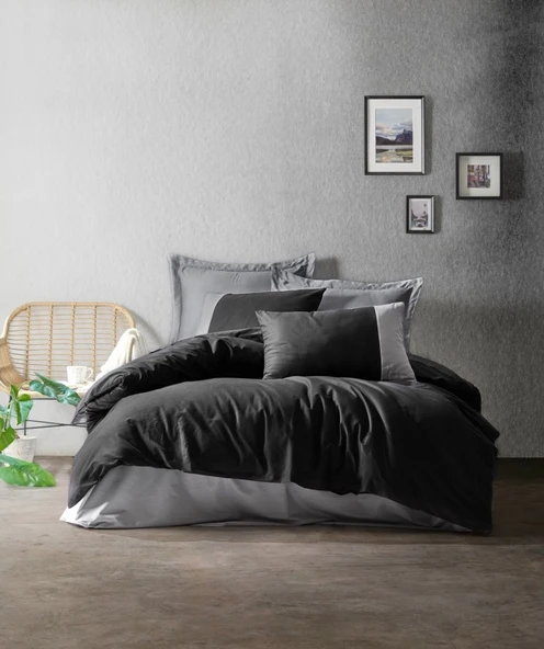 Cotton Box Tek Kişilik Plain Nevresim Takımı Siyah-Gri