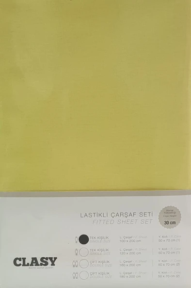 Clasy Tek Kişilik Lastikli Çarşaf Seti Yastık Kılıfı V1 Sarı 100x200 - 2