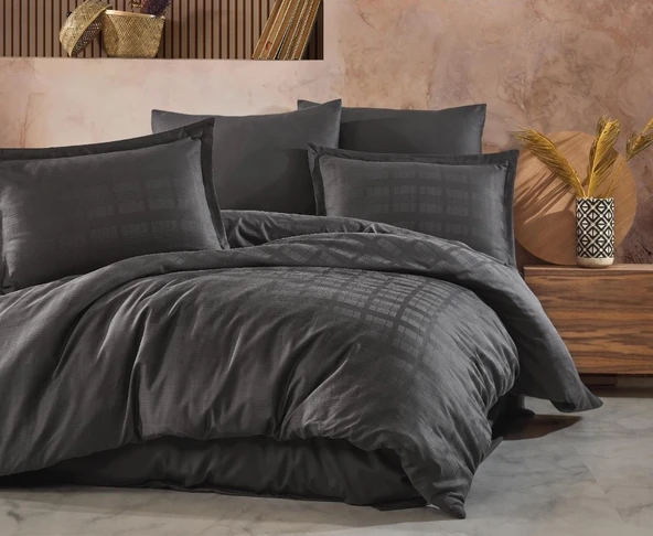 Clasy Çift Kişilik Çizgili Saten Nevresim Takımı Marsela Antrasit ürün görseli