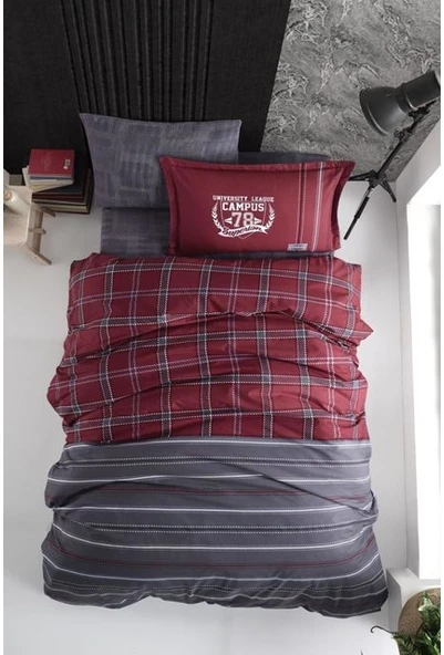 Clasy Tek Kişilik Nevresim Takımı Campus V1 Bordo ürün görseli 1