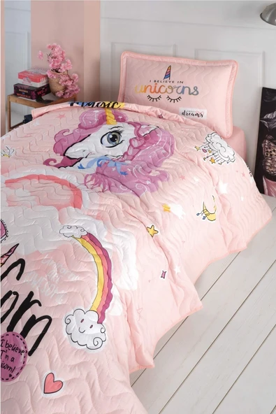 Clasy Tek Kişilik Genç Yatak Örtüsü Pink Dreams v1 Pudra