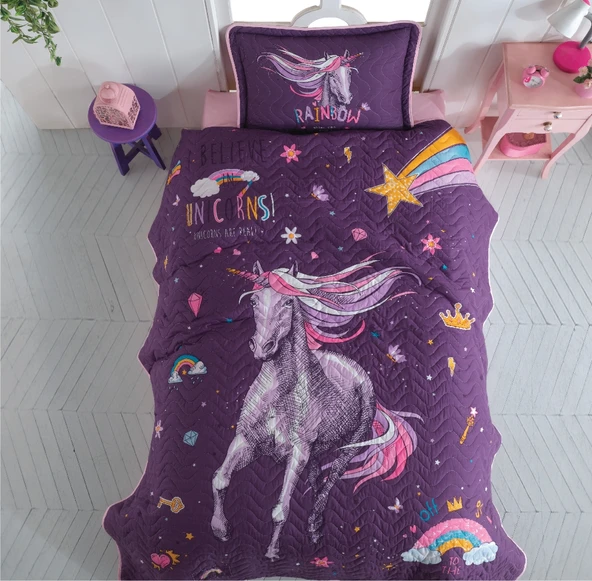 Clasy Tek Kişilik Genç Yatak Örtüsü Rainbow Mor ürün görseli