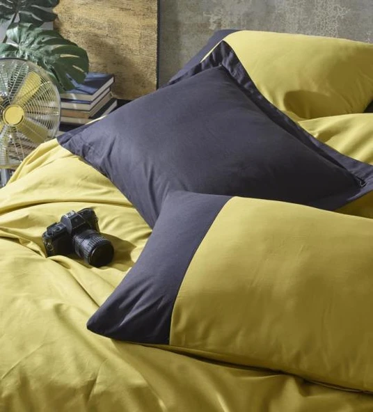 Cotton Box Plain Çift Kişilik Nevresim Takımı Hardal Siyah - Resim 2