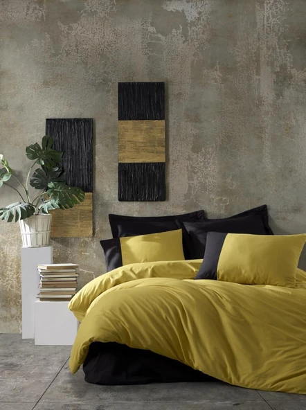 Cotton Box Plain Çift Kişilik Nevresim Takımı Hardal Siyah ürün görseli