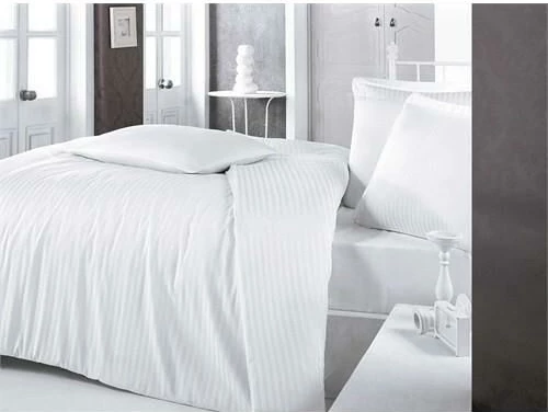 Otel Tipi Çift Kişilik Çizgili Saten Nevresim Takımı Beyaz ürün görseli
