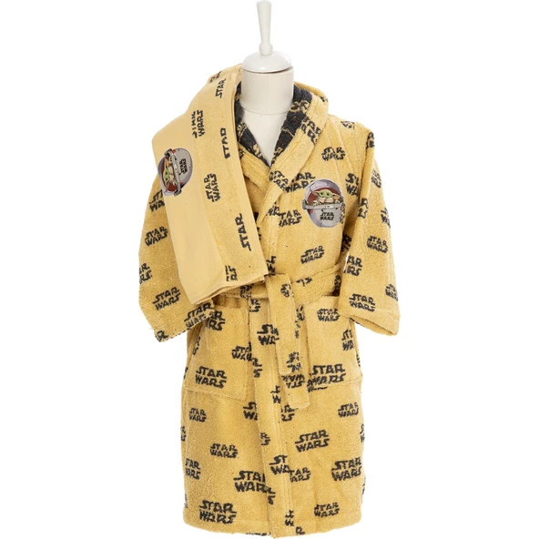 Özdilek StarWars Lisanslı Çocuk Havlu Bornoz Seti Sarı 5/6 Yaş - Resim 2