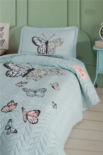 Clasy Tek Kişilik Genç Yatak Örtüsü Daisy Love Mint