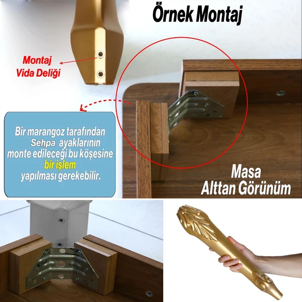 Zade Plastik Sehpa Ayağı 46 cm Altın Gold Renk 4 Adet Mobilya Zigon Çay Orta Sehpası Ayak Ayakları - 3