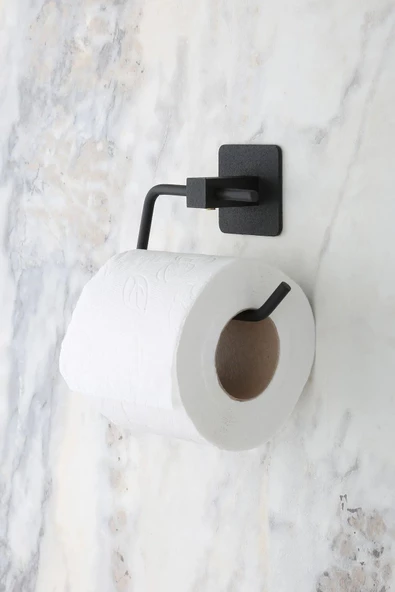 MultiStore Siyah Yapışkanlı Uzun Havluluk Halka Havluluk WC Açık Tuvalet Kağıtlığı Rulo Havluluk 4lü Set - 4