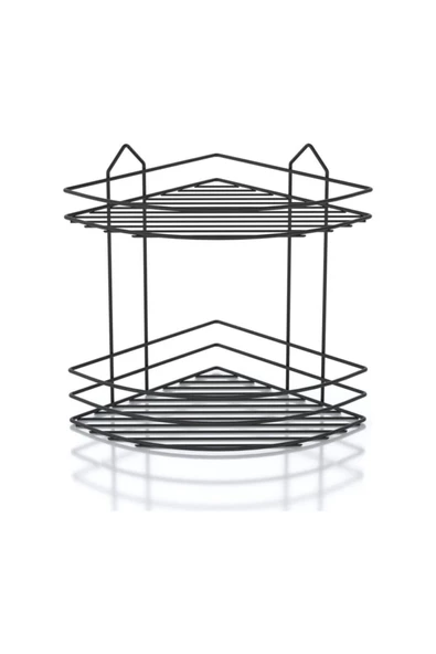 MultiStore Paslanmaz 2 Katlı Plastik Kaplama Köşe Süngerlik Duş Rafı Sabunluk Siyah