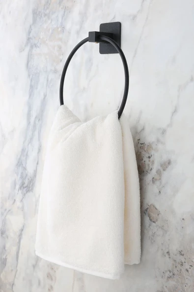 MultiStore Siyah Kare Yapışkanlı Halka Havluluk / Açık Tuvalet Kağıtlığı 2li Banyo Düzenleyici Seti - 2