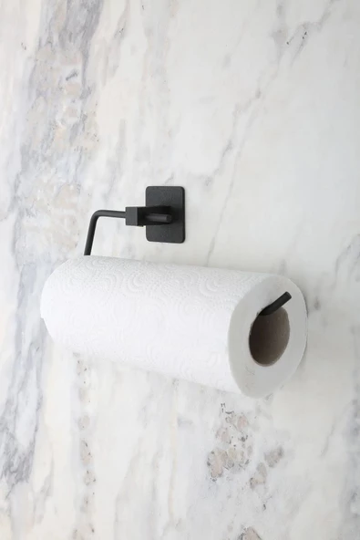 MultiStore Siyah Yapışkanlı Uzun Havluluk Halka Havluluk WC Açık Tuvalet Kağıtlığı Rulo Havluluk 4lü Set - 5