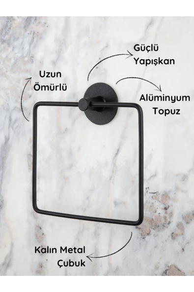 MultiStore Yuvarlak Yapışkanlı Siyah Kare Havluluk - 2