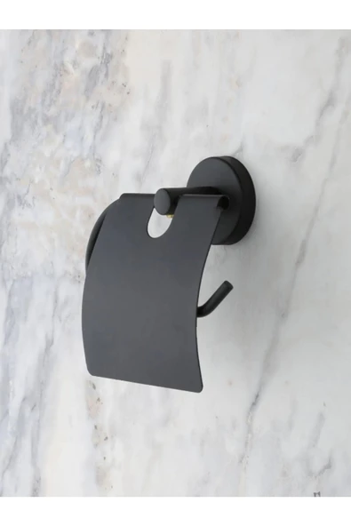 MultiStore Yapışkanlı Siyah Kapaklı Tuvalet Kağıtlığı Delmeye Son! - 2