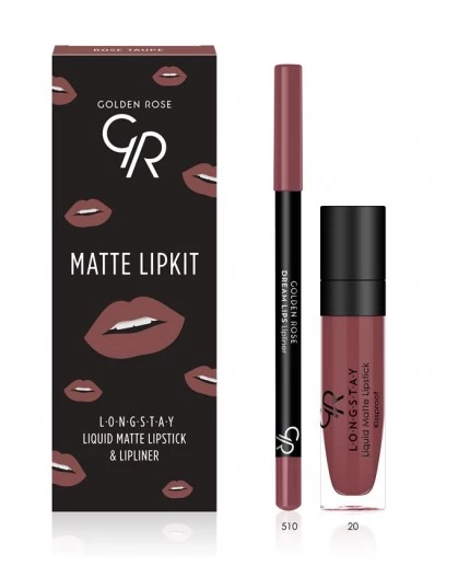 Golden Rose Matte Lip Kit - Rose Taupe - Likit Mat Ruj&dudak Kalemi