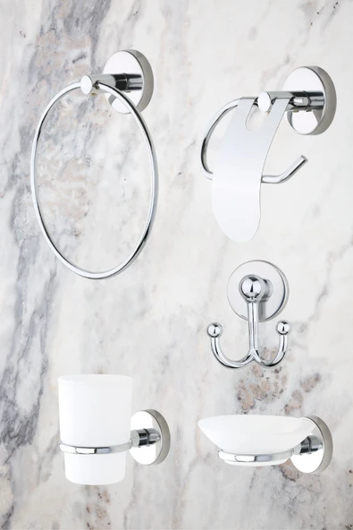 MultiStore Yuvarlak Havluluklu 5'li Banyo Aksesuar Seti