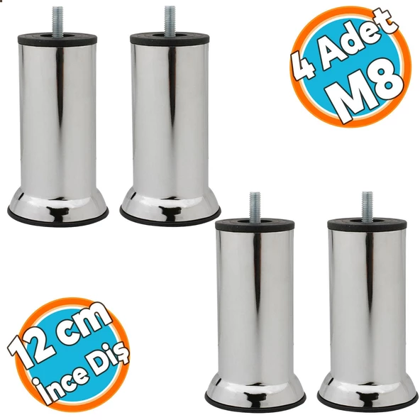Mobilya Yükseltici Kanepe Baza Koltuk Destek Ayağı M8 Civata Krom Ayak 12 cm (4 ADET) ürün görseli