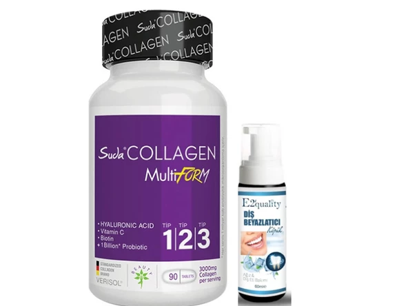 Suda Collagen Tablet 90 Adet Kolajen Takviyesi - Diş Beyazlatıcı Köpük Hediye