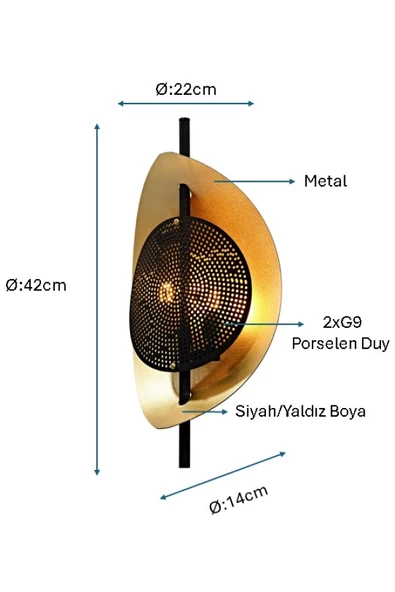 Siyah/Sarı yaldız Boyalı Aplik PLC-1202-AP-BSY - 2
