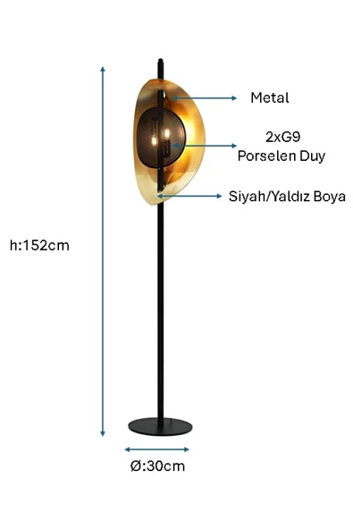 Siyah/Sarı yaldız Boyalı Lambader PLC-1202-L-BSY - 2