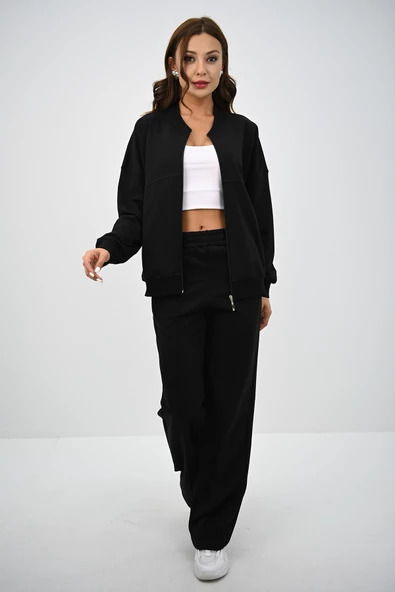 Kadın Bol Paça Fermuarlı Eşofman Takımı 4144-25 - Resim 4