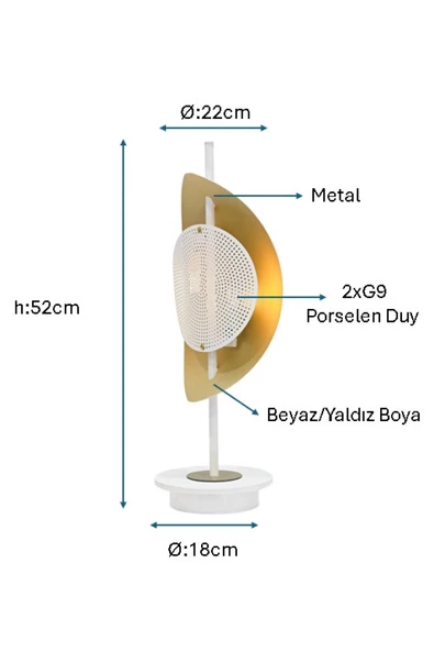 Beyaz/Sarı yaldız Boyalı Masa Lambası PLC-1202-M-BBY - 2