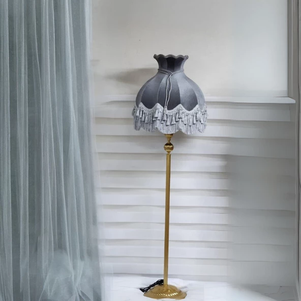 Klasik Lambader Altın Ayak Gri Başlık 170cm.