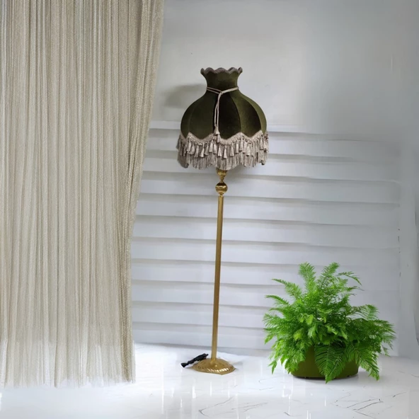 Klasik Lambader Altın Ayak Yeşil Başlık 170cm.